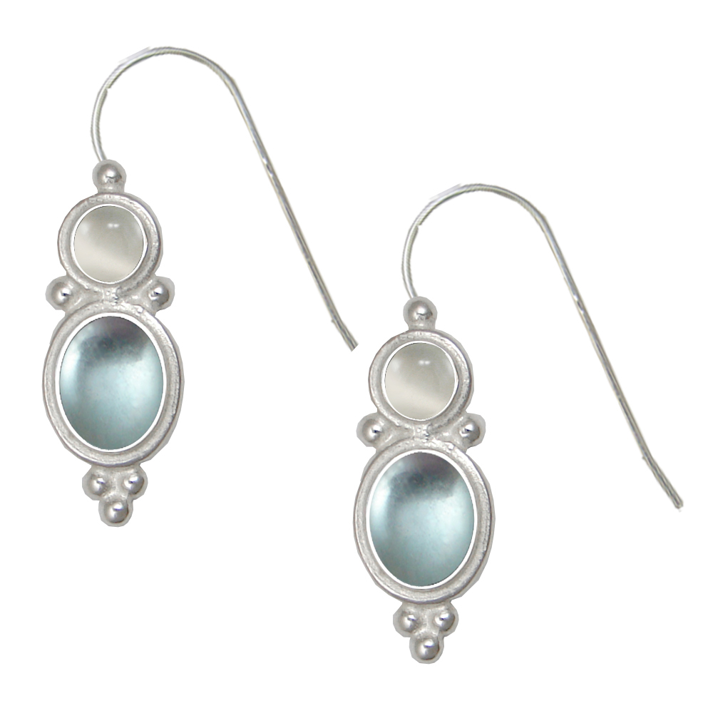 Sterling Silver Drop Dangle Earrings Blue Topaz And White Moonstone